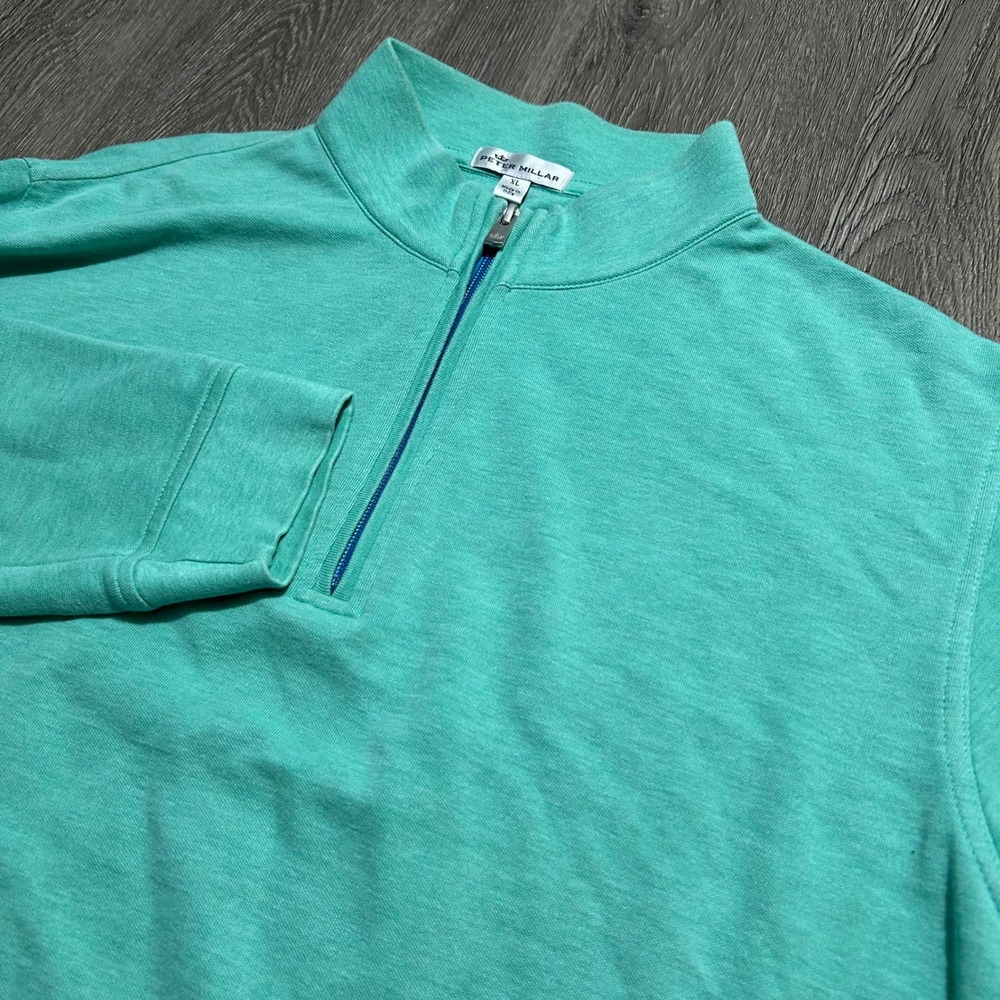 Peter Millar Crown Comfort Quarter Zip XL Interlock Green Cotton Pullover 1/4
